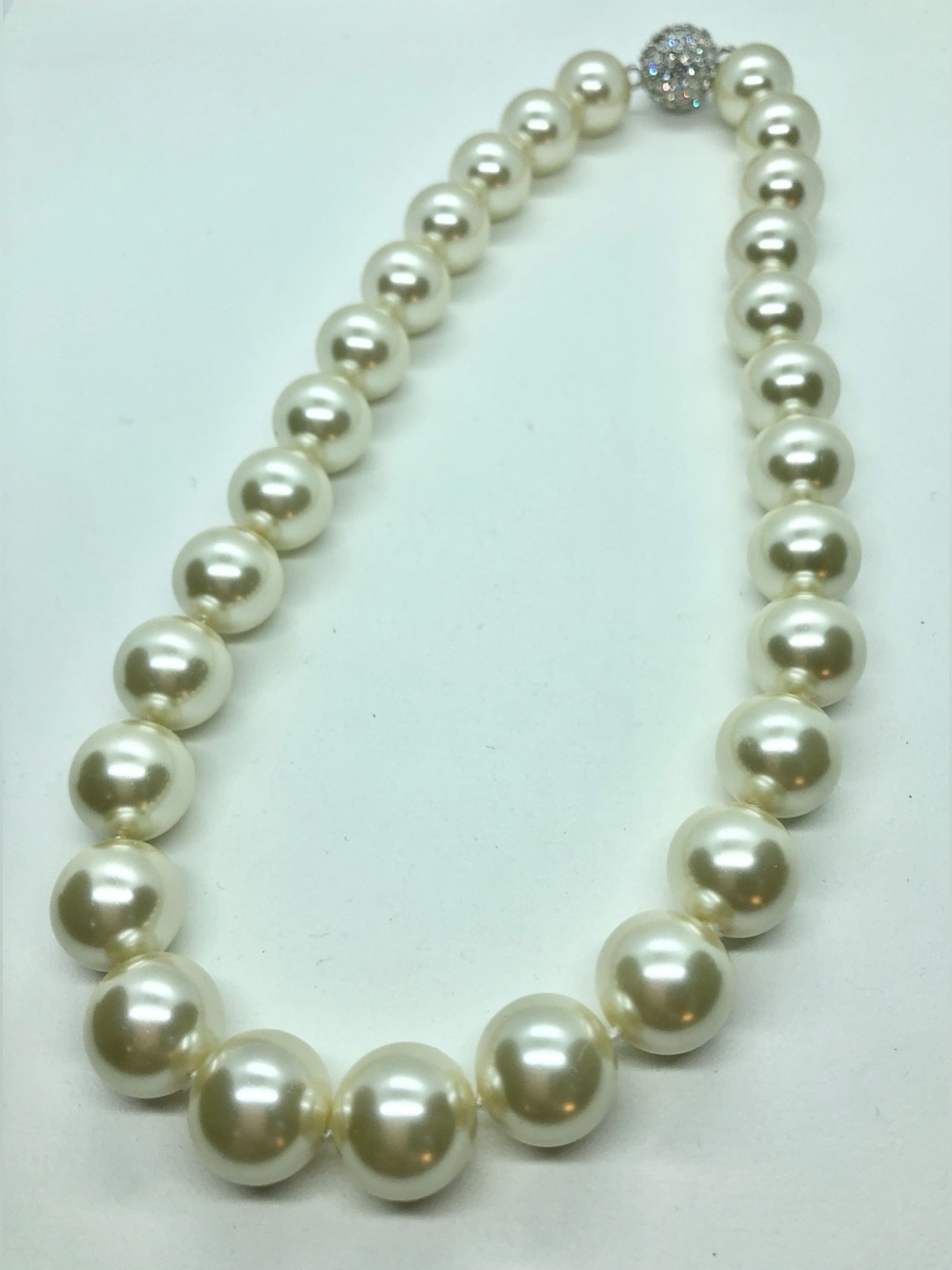 Classic Pearl Strand Necklace - Ivory Pearls with Crystal Magnetic Clasp
